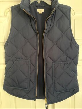 J. Crew Navy Quilted Puffer Vest with Gold Zipper